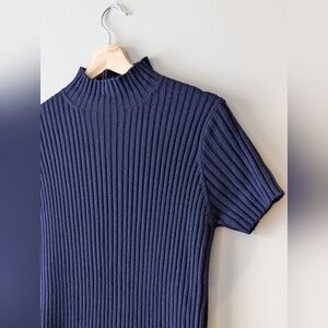 TSE Silk & Cashmere Ribbed Knit Dress – Navy – Like New